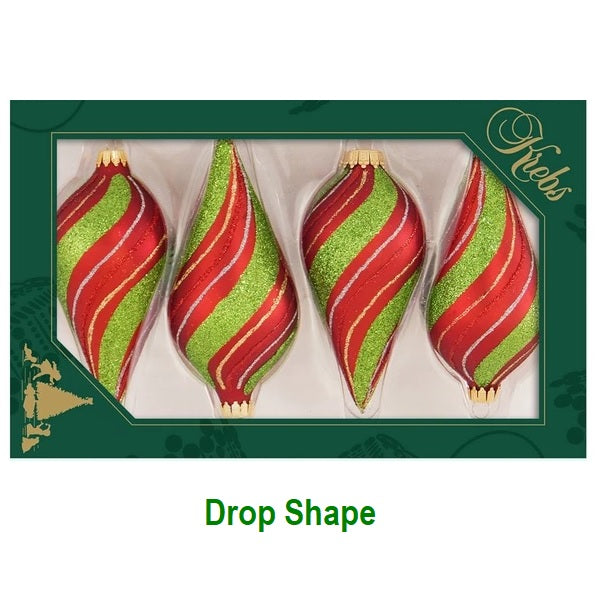 Pack of 4 Red Velvet/Lime Green Candy Glitter Tree Ornaments