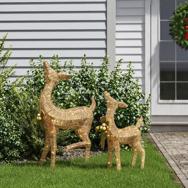 Pre-Lit Champagne Glitter Deer Decoration Lawn Figures