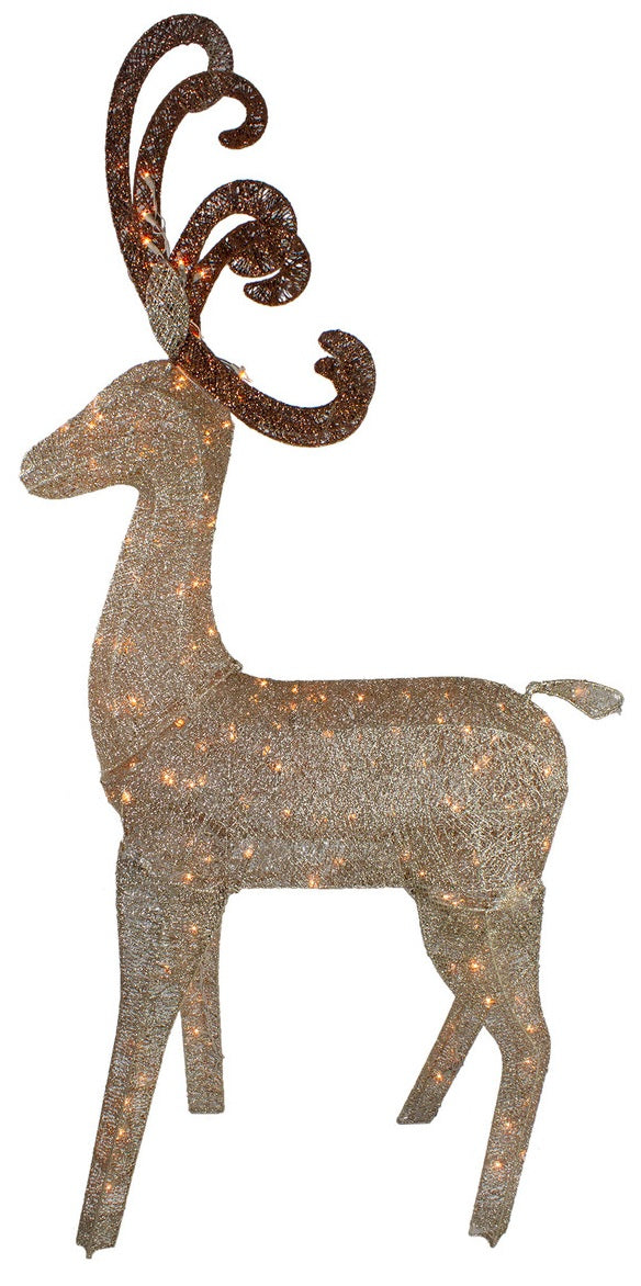60" Champagne Gold Lighted Standing Deer Outdoor Christmas Decoration