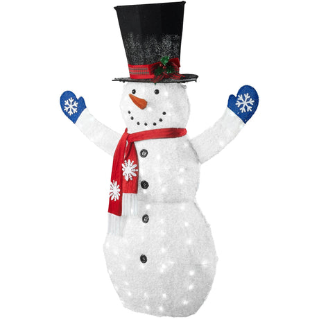 74" White LED Lighted Fluffy Glitter Snowman Outdoor Christmas Decoration