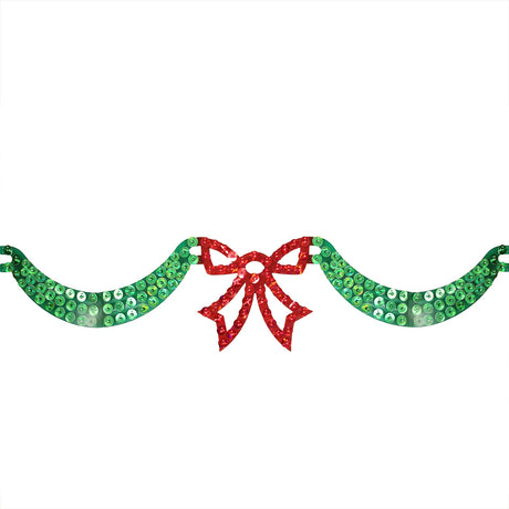 6 foot long lighted Christmas decoration designed to look like green ribbon with a red bow in the center.