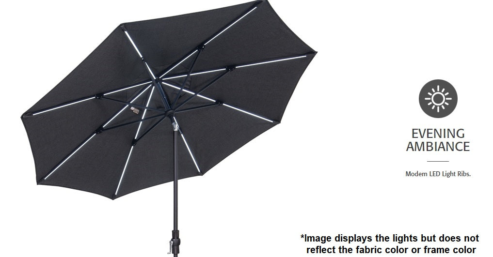 9' Starlux Collar Tilt Market Umbrella in a Bronze Frame with a Champagne Canopy