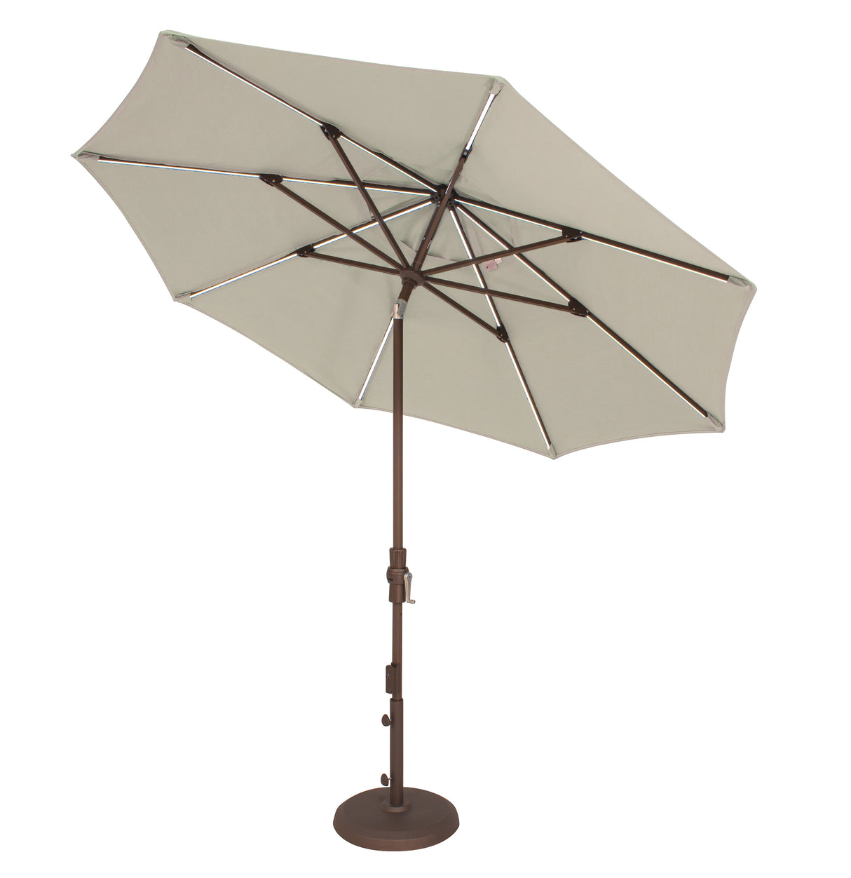 9' Starlux Collar Tilt Market Umbrella in a Bronze Frame with a Champagne Canopy