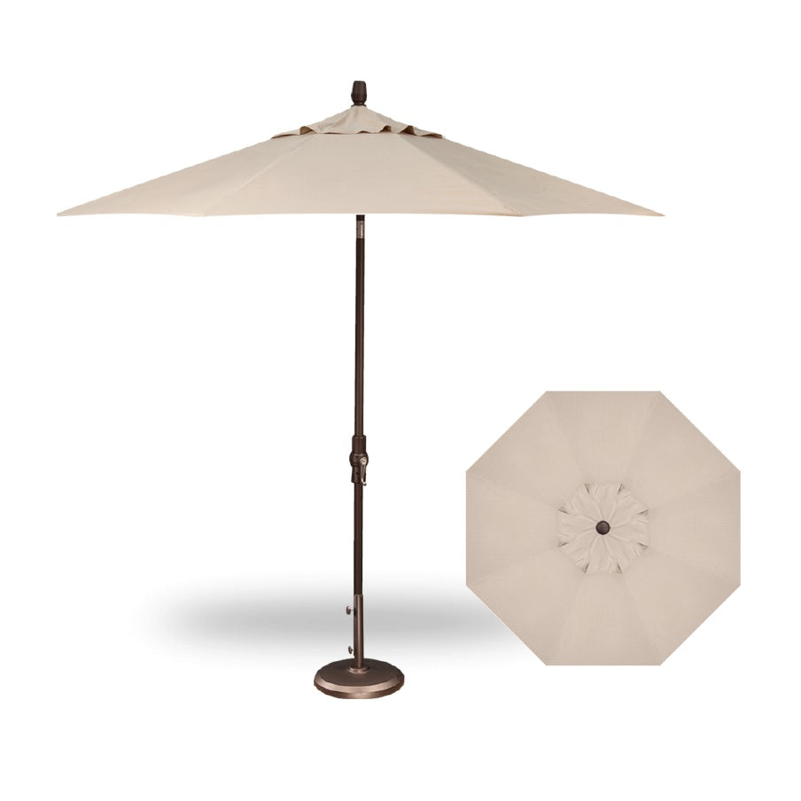9' Starlux Collar Tilt Market Umbrella in a Bronze Frame with a Champagne Canopy