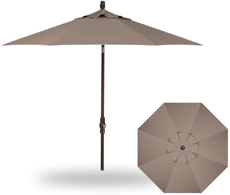 9' Starlux Collar Tilt Market Umbrella in a Bronze Frame with a Taupe Canopy