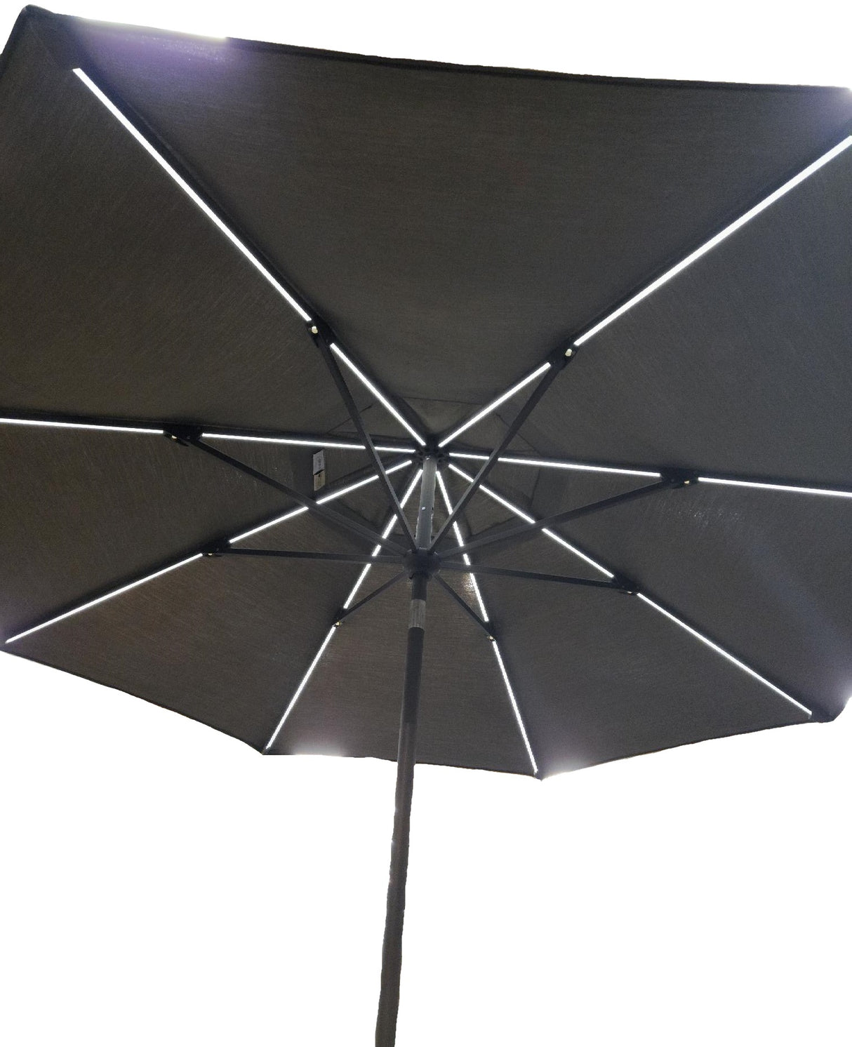 9' Starlux Collar Tilt Market Umbrella in a Bronze Frame with a Taupe Canopy