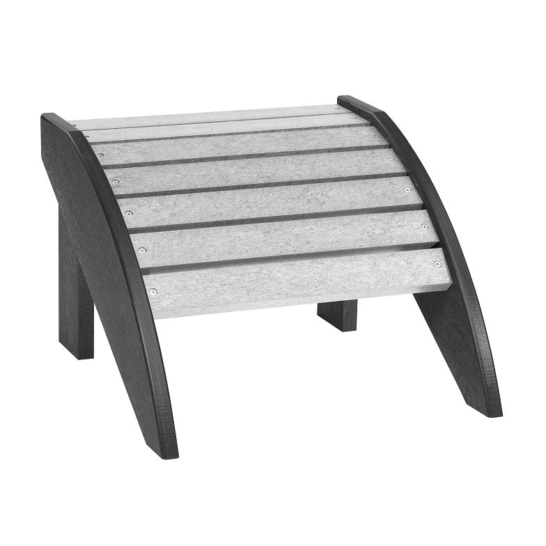 A two-tone light gray and dark gray footstool