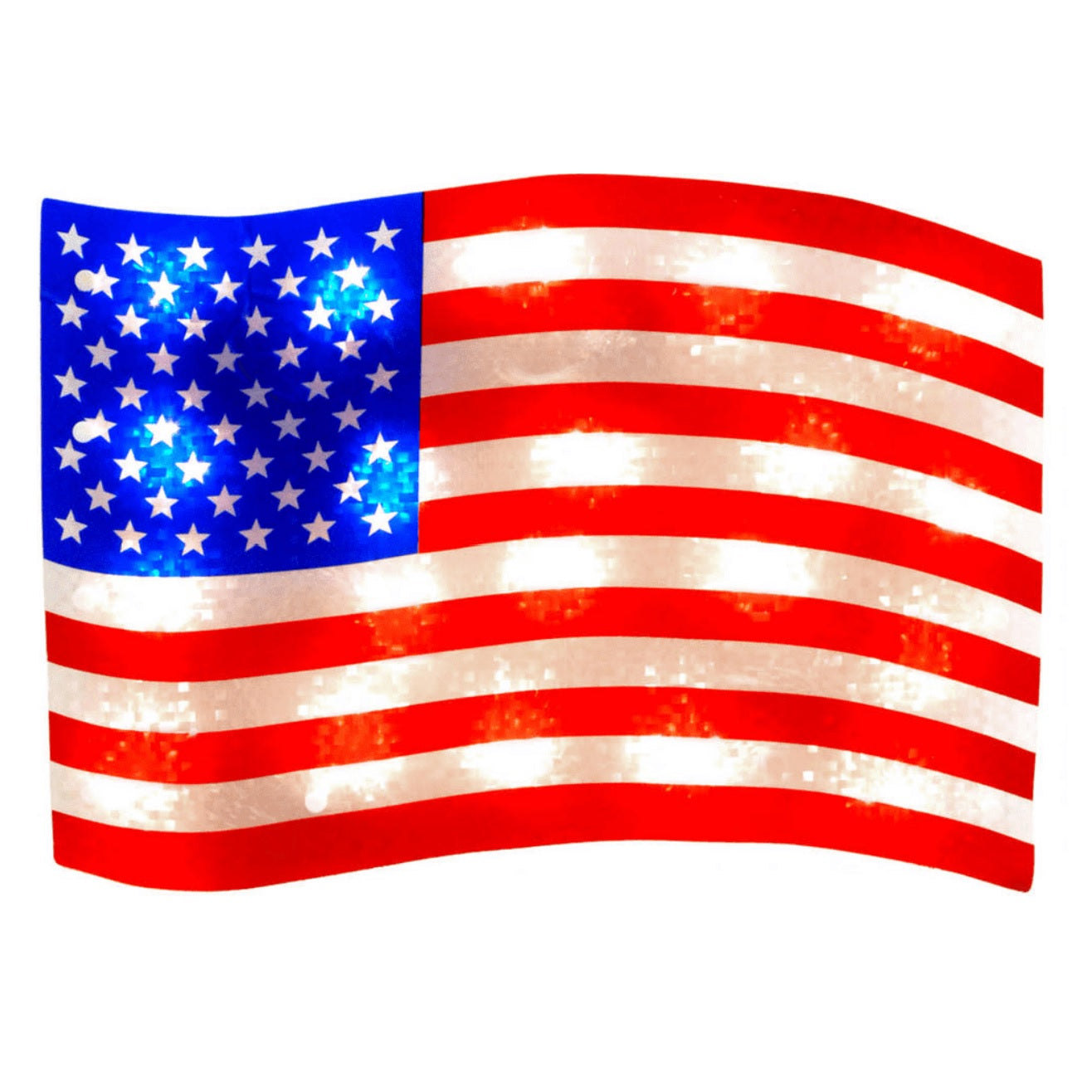 Lighted patriotic decoration shaped like the American flag.