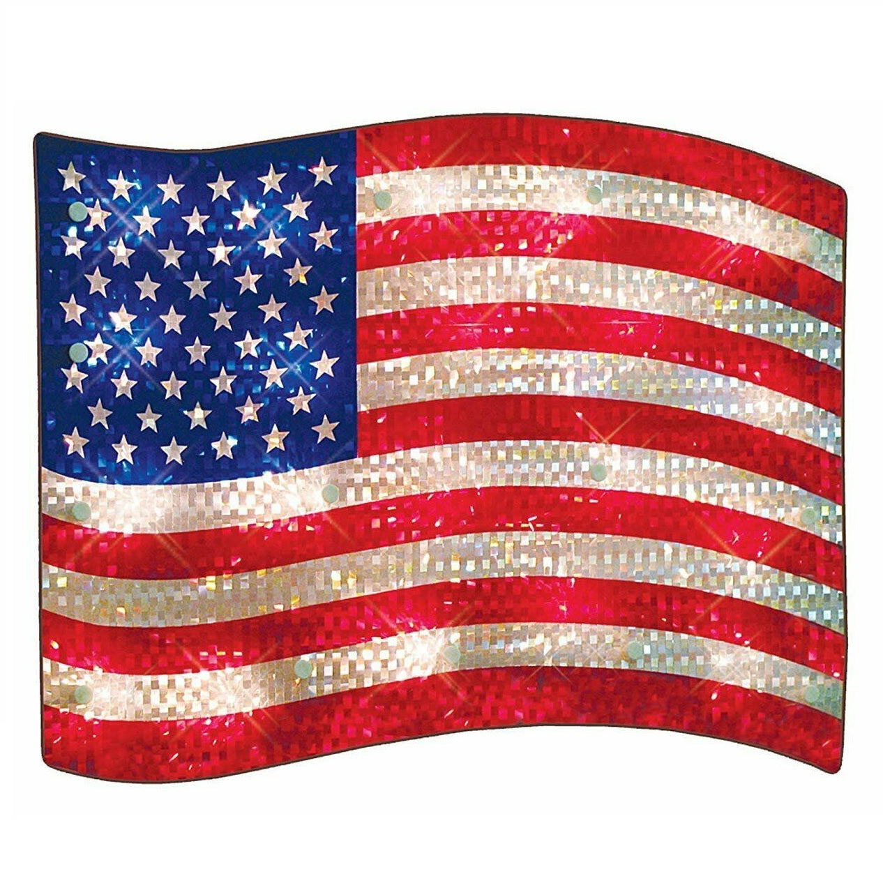 Lighted patriotic decoration shaped like the American flag.