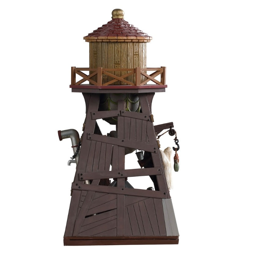 Polyresin village accent for a Lemax display. Designed to look like an old timey Western water tower. There are skeletons and pumpkins and a ghost.