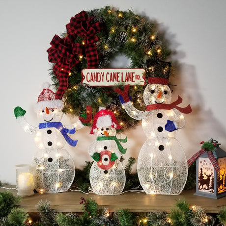 Glittering Snowman Family Sculptures, Set of 3