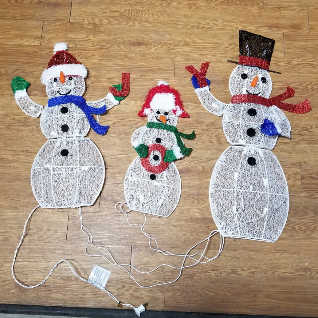 Glittering Snowman Family Sculptures, Set of 3