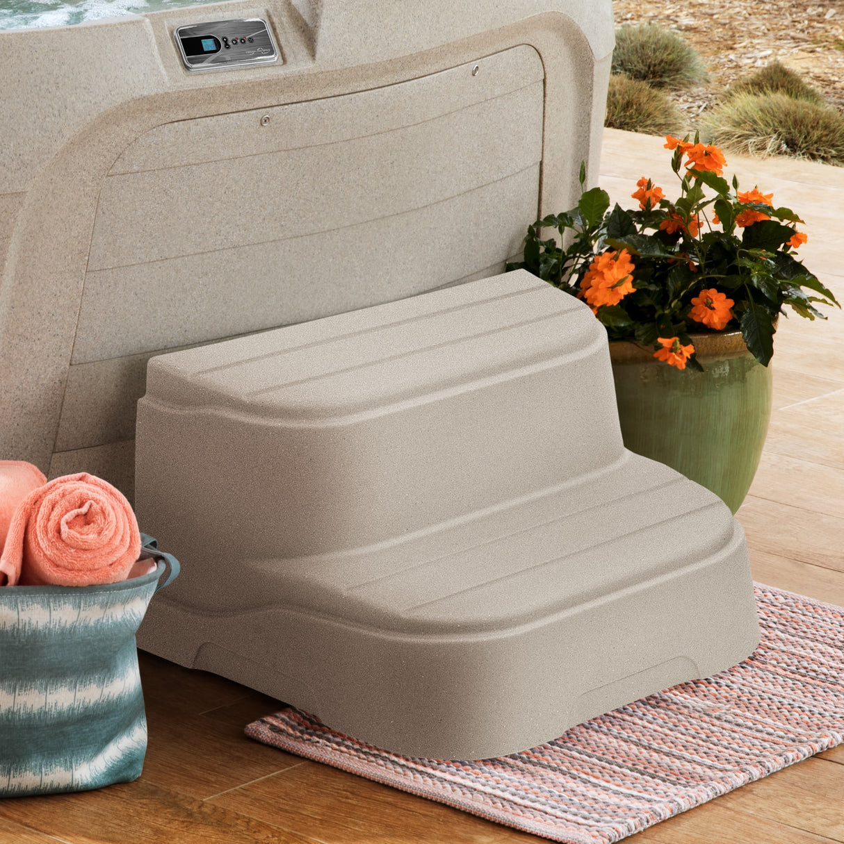 Curved Sand Roto Molded Spa Steps for Freeflow Cascina Hot Tub