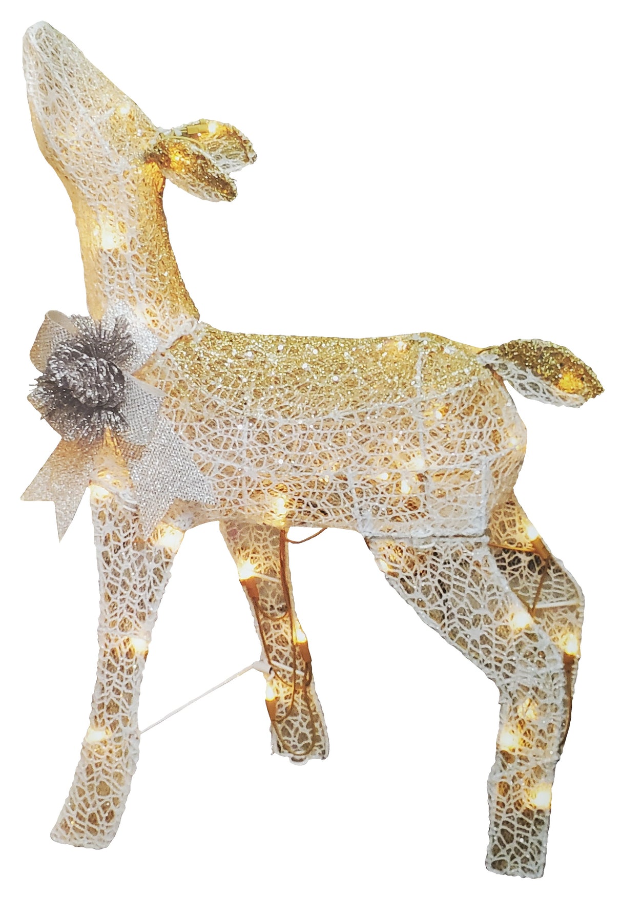 Set of 2 Lighted White Reindeer Sculptures (Doe & Fawn)