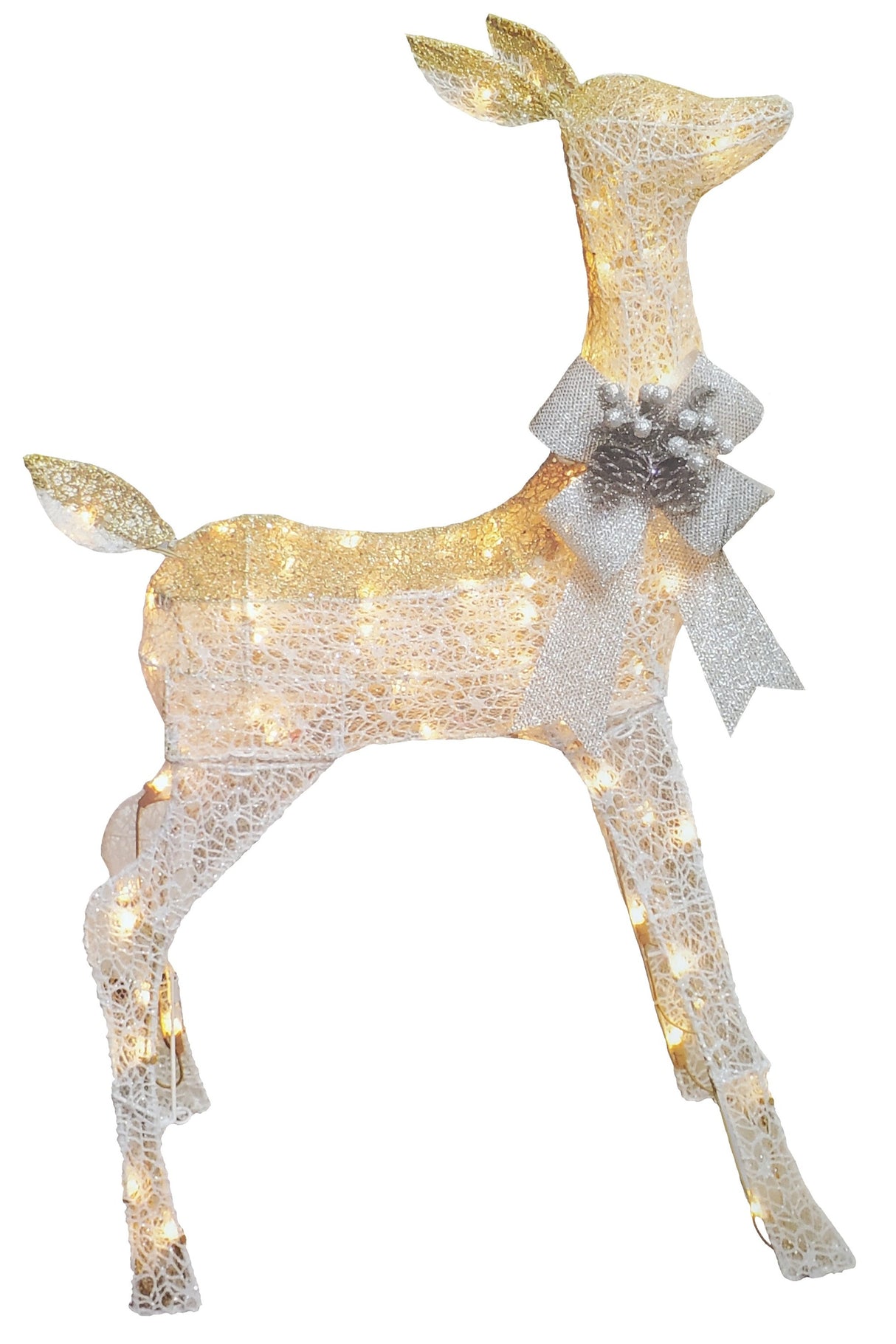 Set of 2 Lighted White Reindeer Sculptures (Doe & Fawn)
