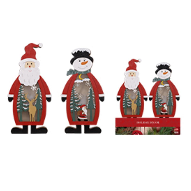 Santa/Snowman Tabletop Statue with Nature Cutouts and LED Lights