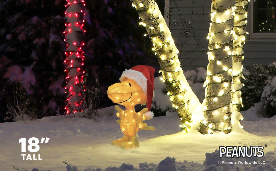 3D Lighted Woodstock in Santa Hat Sculpture