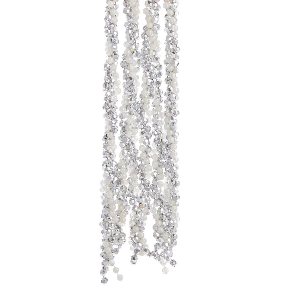 9' Silver and White Iridescent Twisted Bead Garland