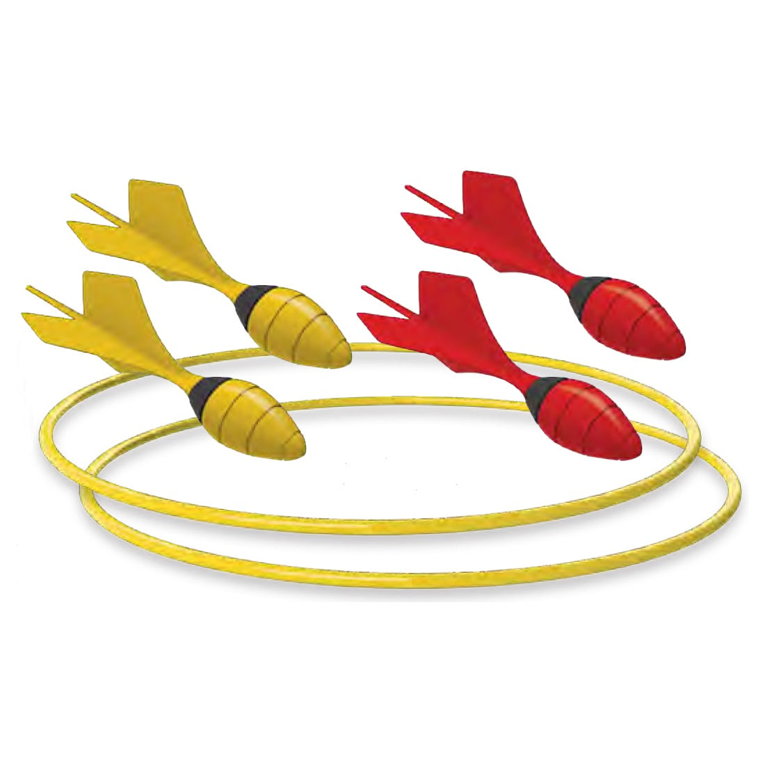 Outdoor game involving lawn darts and ring targets.