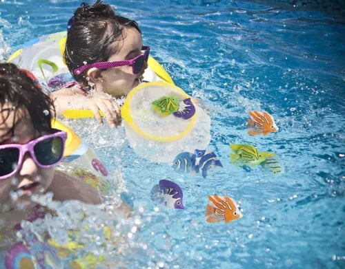 Pool game consisting of a net and colorful fish. Perfect for diving games.