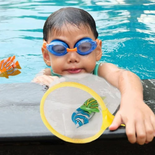 Pool game consisting of a net and colorful fish. Perfect for diving games.