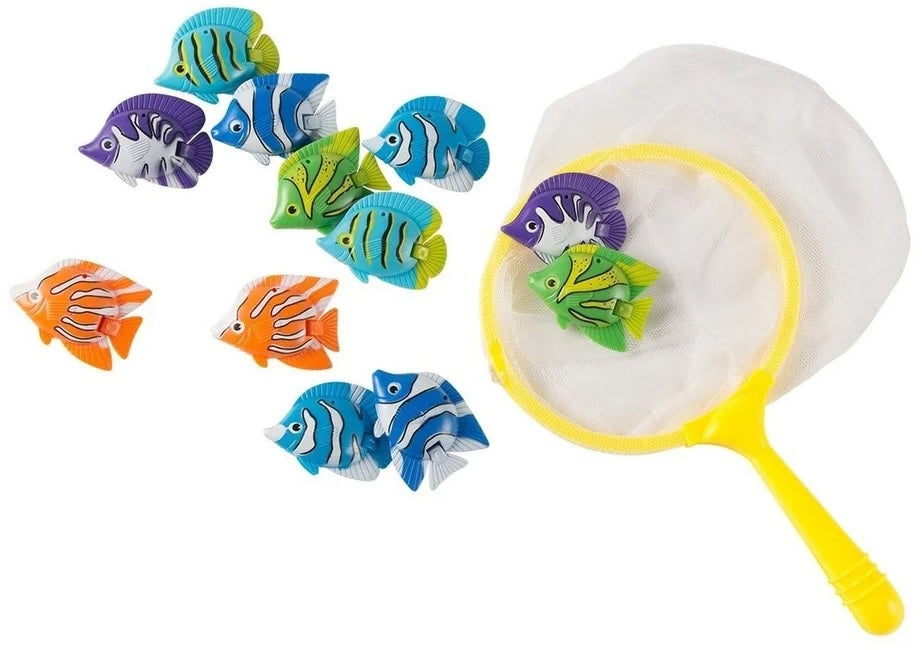 Pool game consisting of a net and colorful fish. Perfect for diving games.