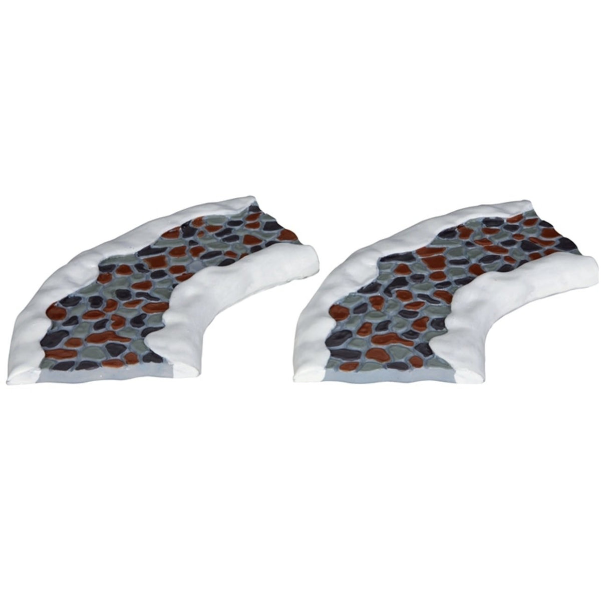 Polyresin village accessories for a Lemax display. Designed to look like two curved stone pathways covered in snow.