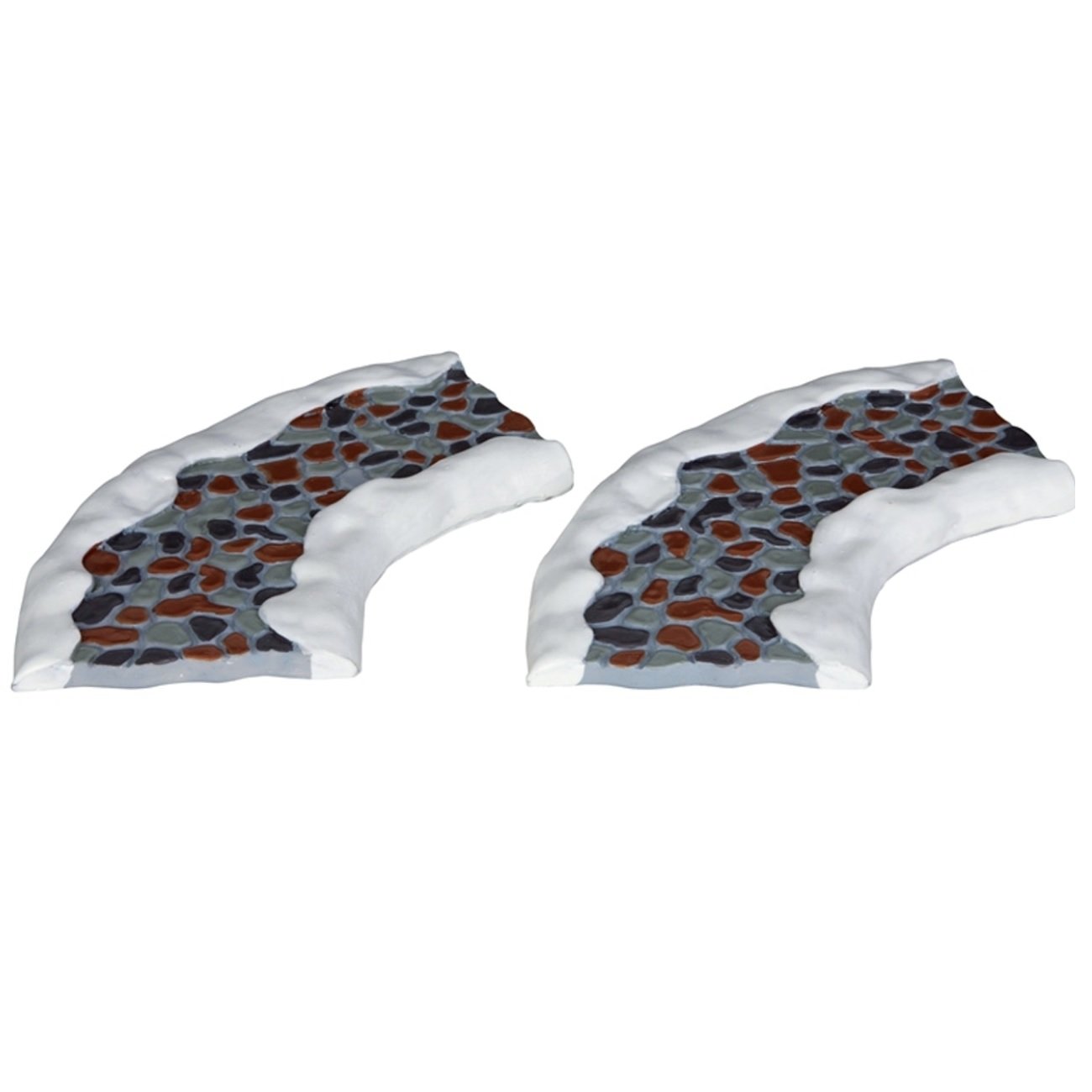 Polyresin village accessories for a Lemax display. Designed to look like two curved stone pathways covered in snow.