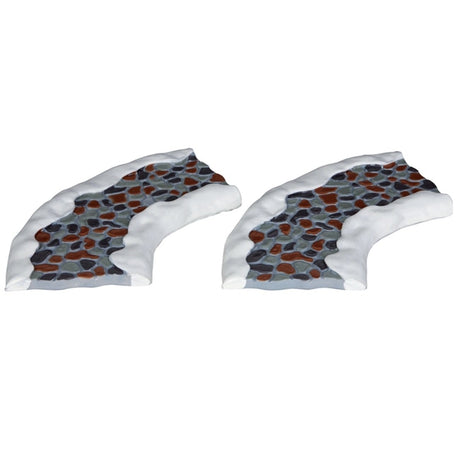 Polyresin village accessories for a Lemax display. Designed to look like two curved stone pathways covered in snow.