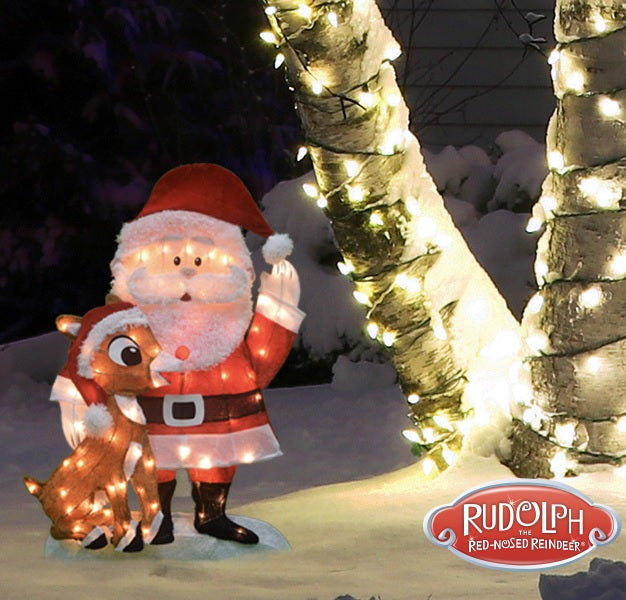 2D Lighted Santa & Rudolph Sculpture