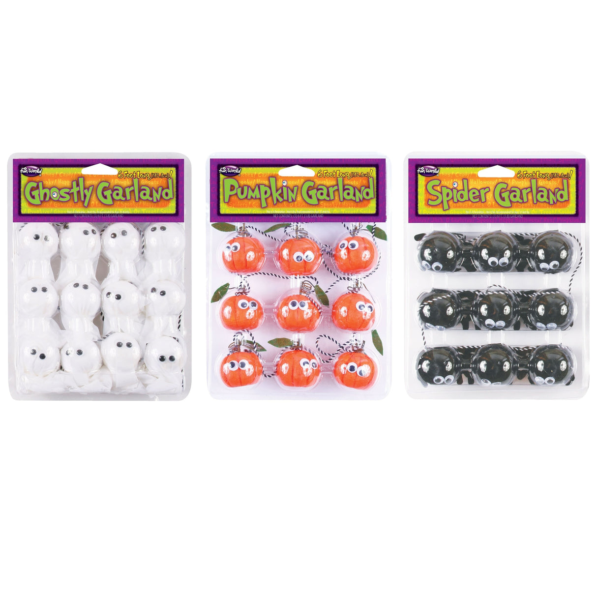 Fun Halloween garland for decorating. One is ghosts, one is pumpkins and one is spiders.