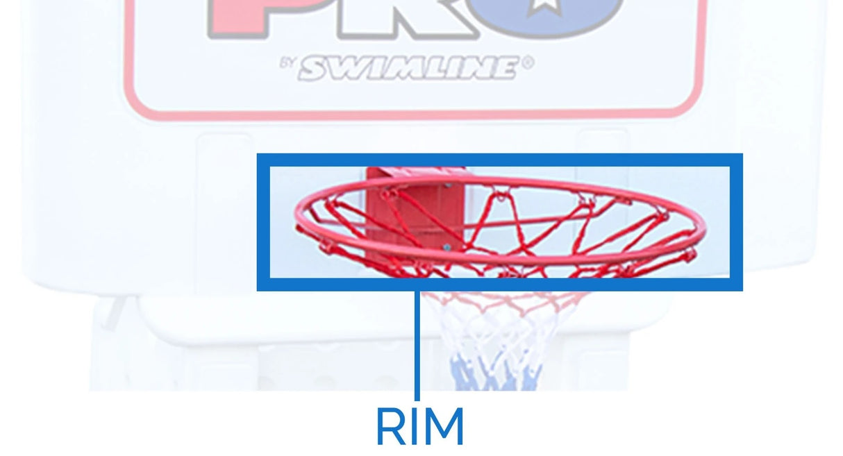 Poolside basketball hoop.