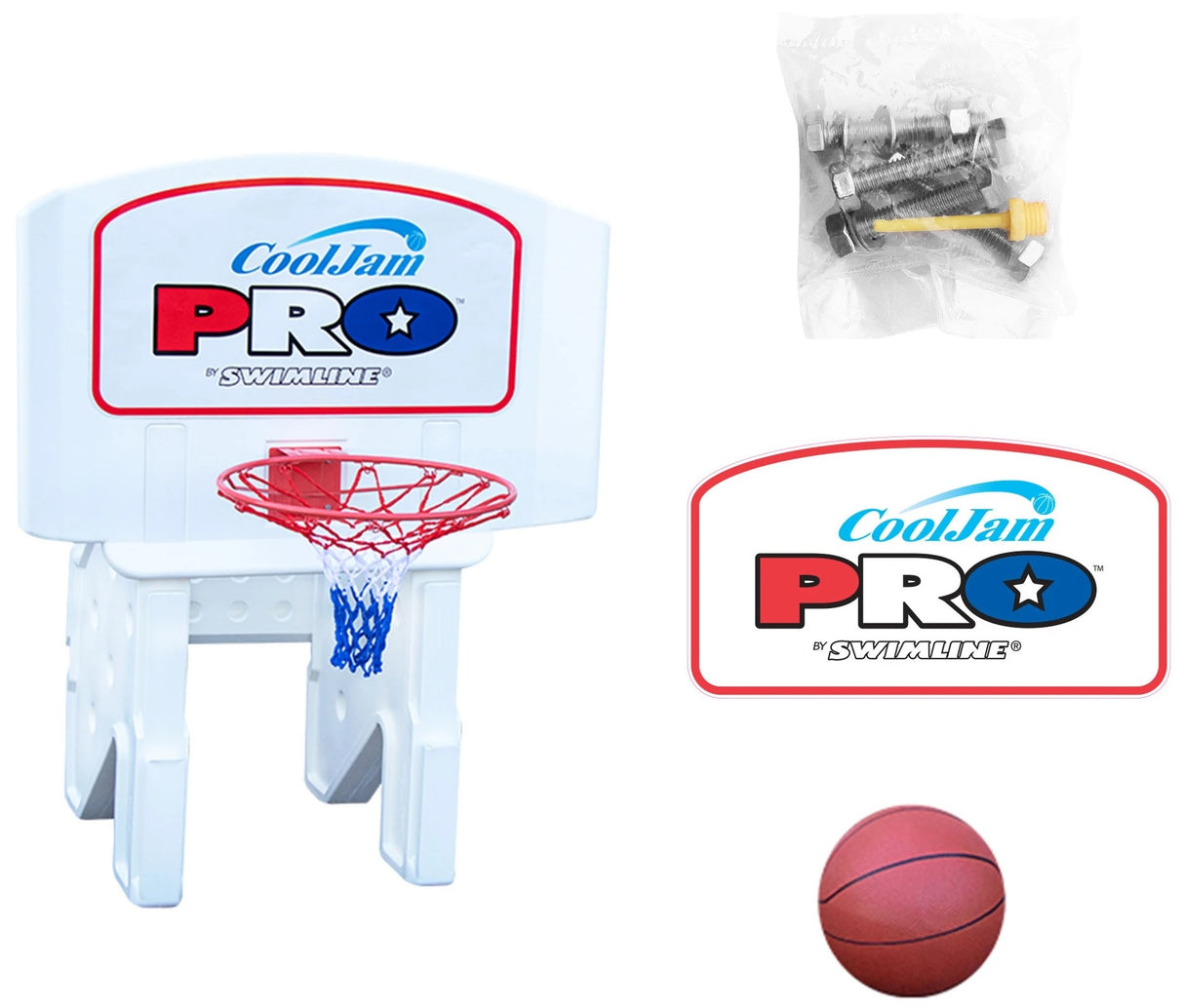 Poolside basketball hoop.