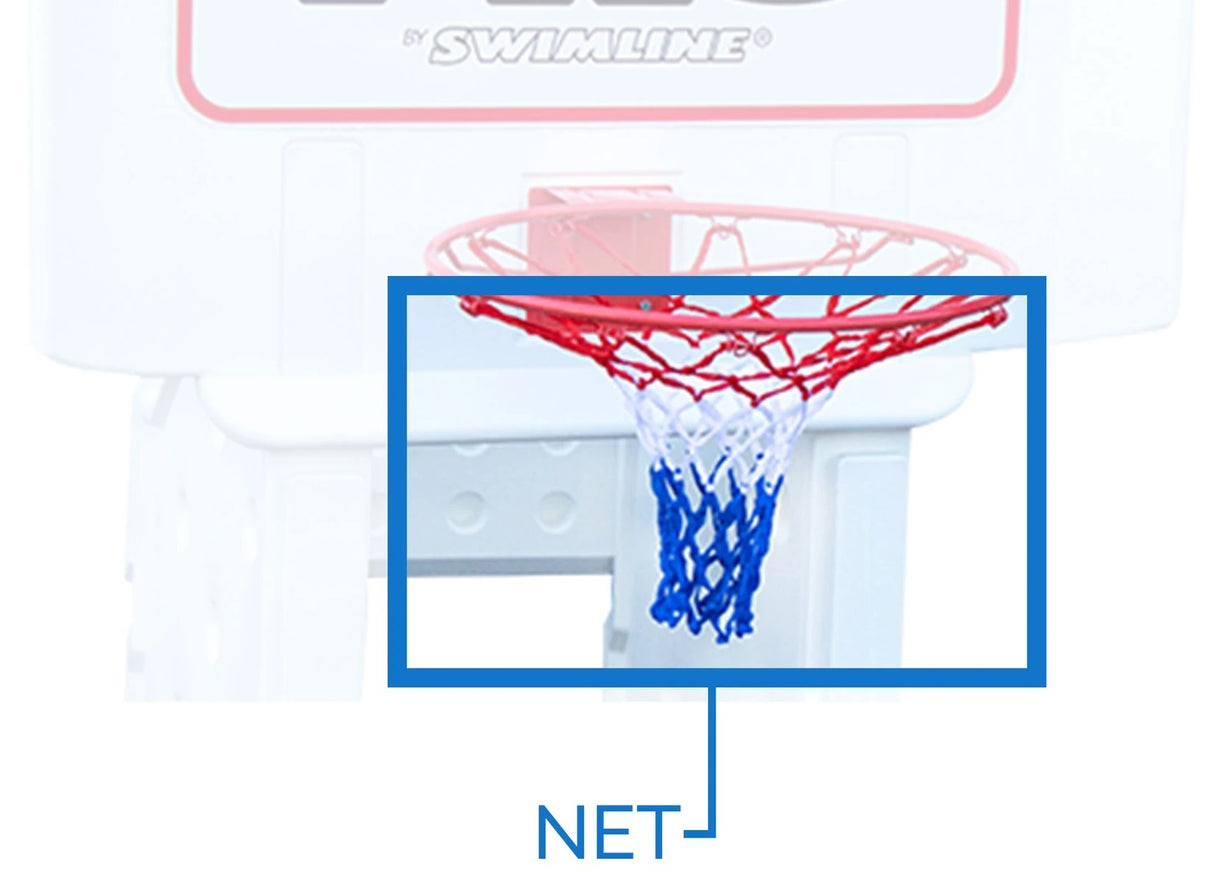 Poolside basketball hoop.