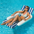 Blue and white striped padded pool chair.