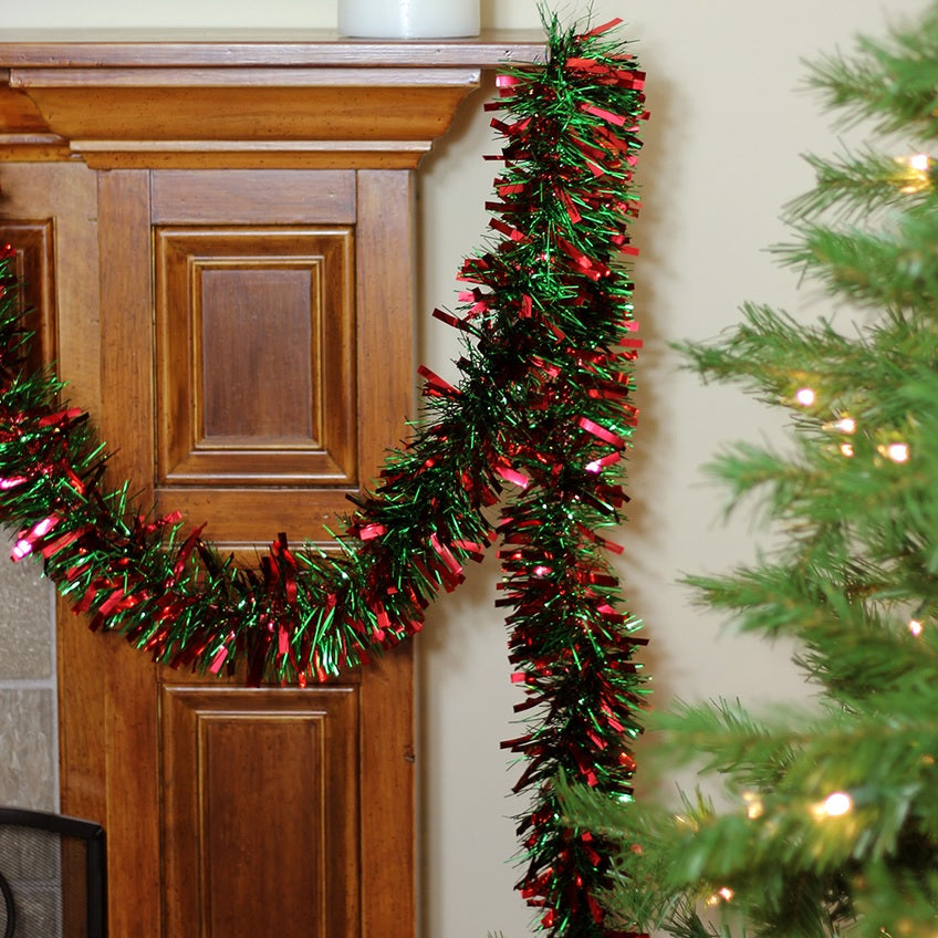 10' Red and Green Mini Mega Wide Tinsel Garland