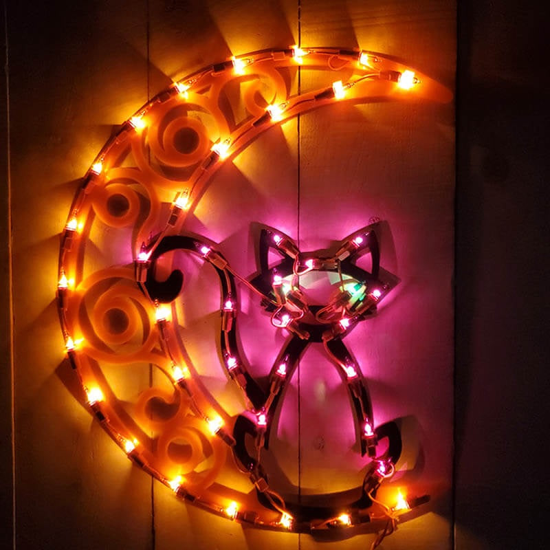 Halloween Lighted Cat on the Moon Ornamental Silhouette