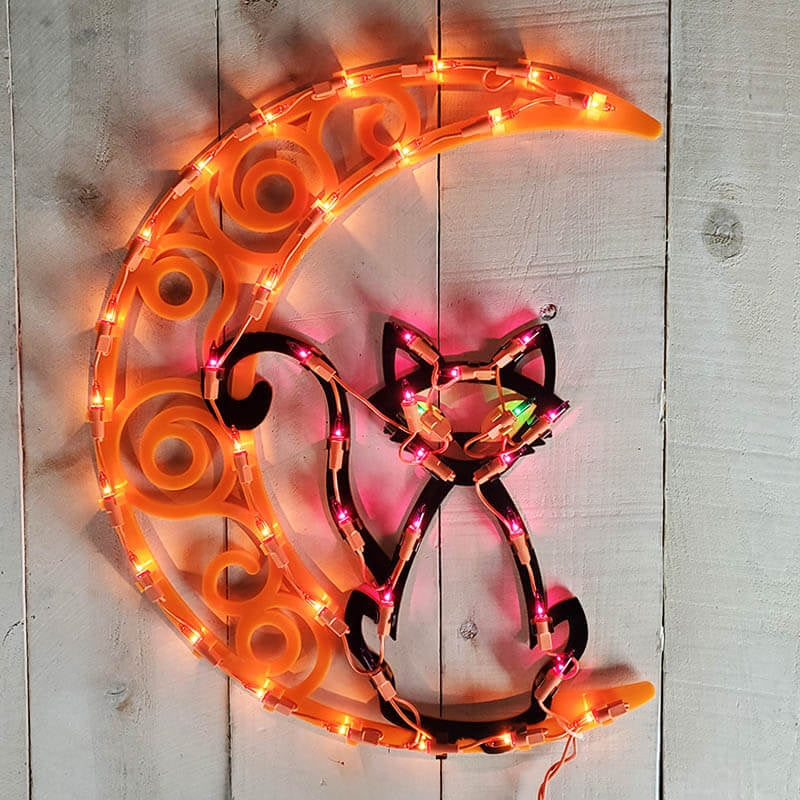 Halloween Lighted Cat on the Moon Ornamental Silhouette