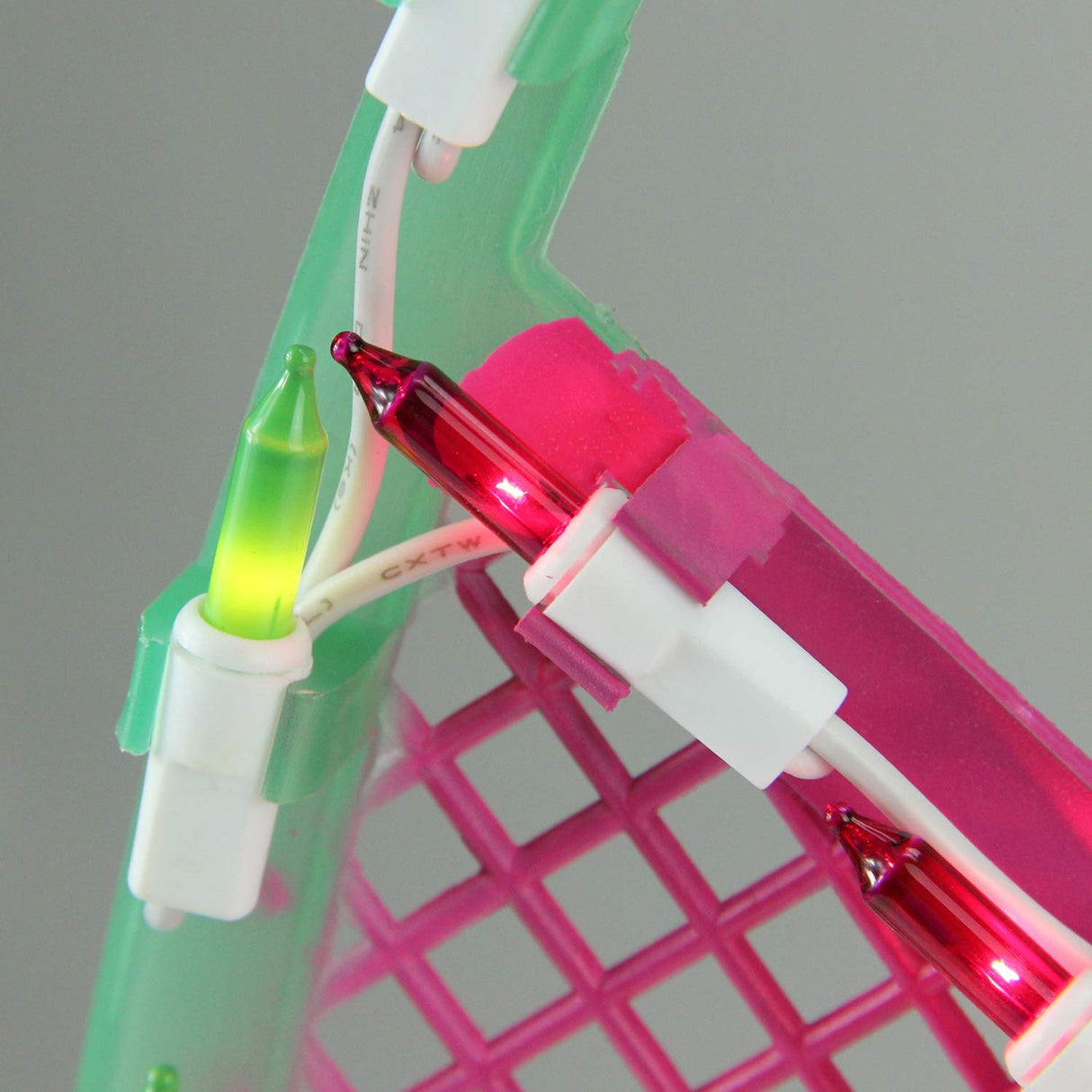 An up close view of a few of the light bulbs on the silhouette