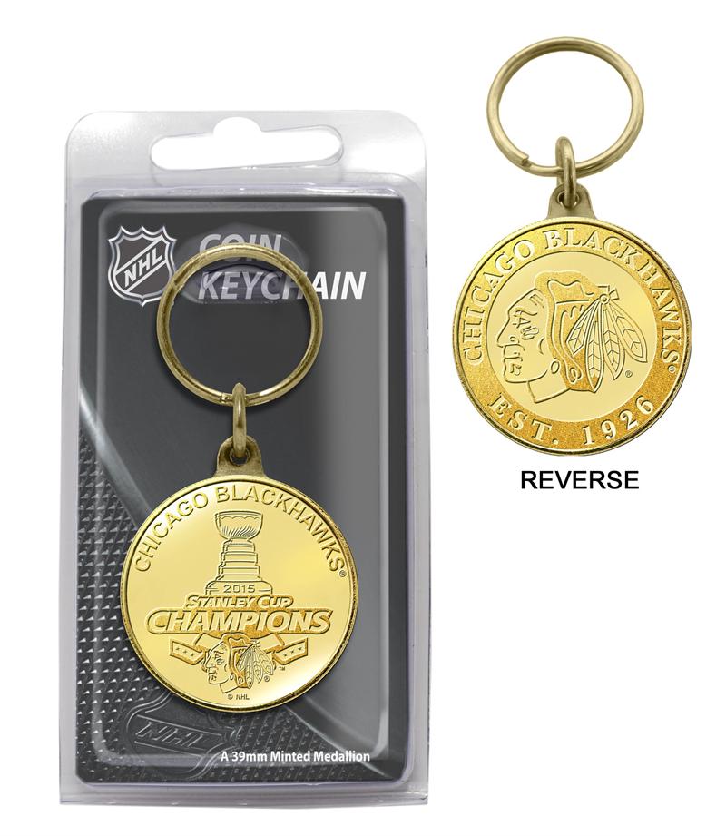 Highland Mint Chicago Blackhawks 2015 Stanley Cup Gold Coin Keychain