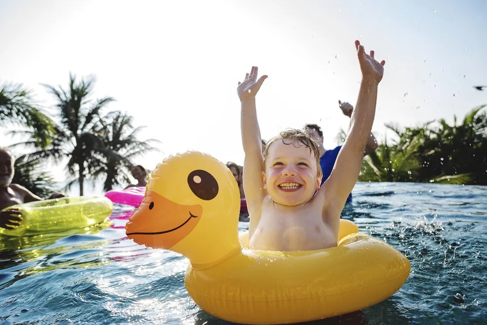 Inner tube for kids shaped like a duck.