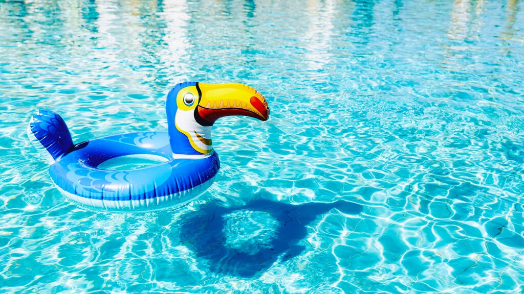 Inner tube for kids shaped like a blue toucan.