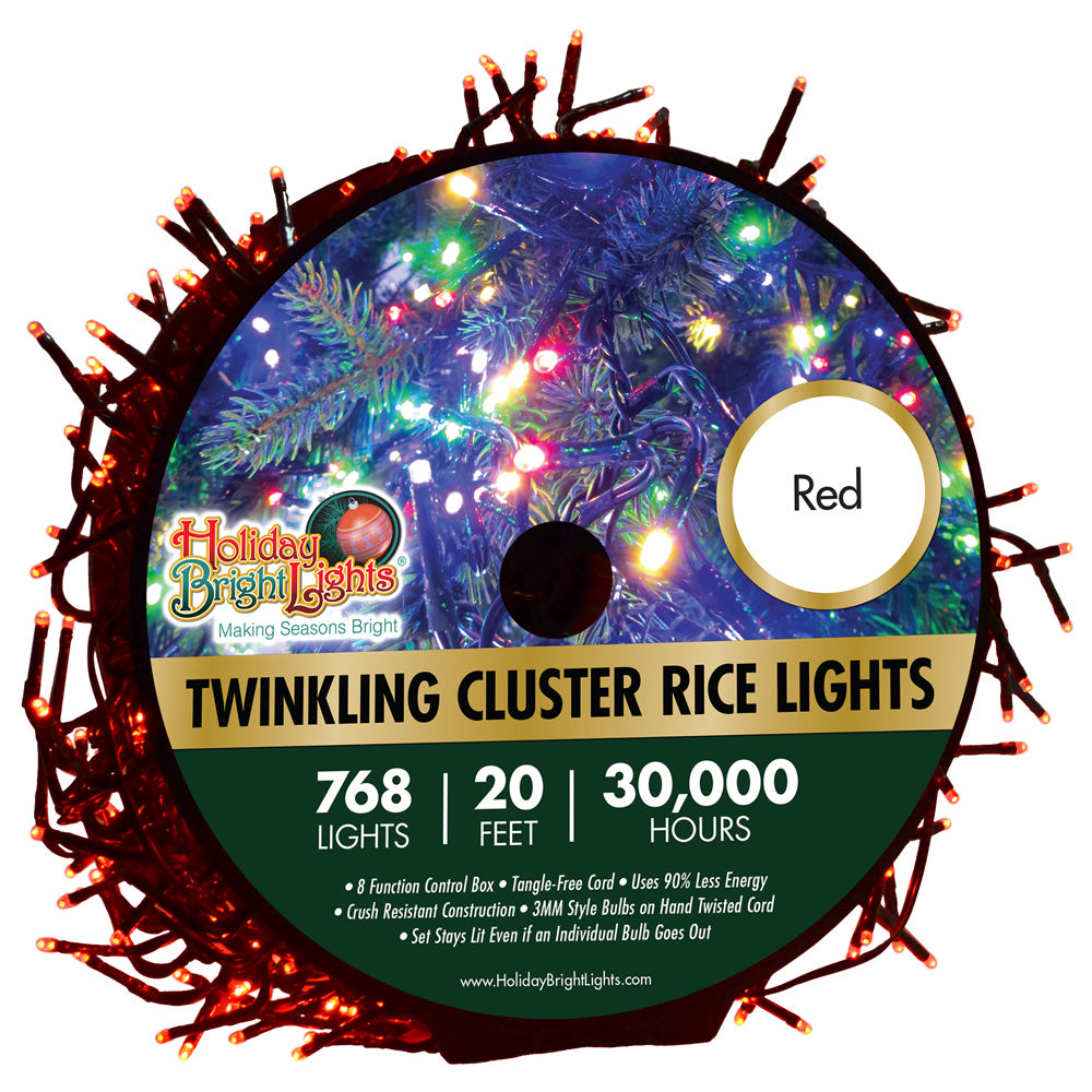 Reel of Red Cluster Christmas Rice Lights