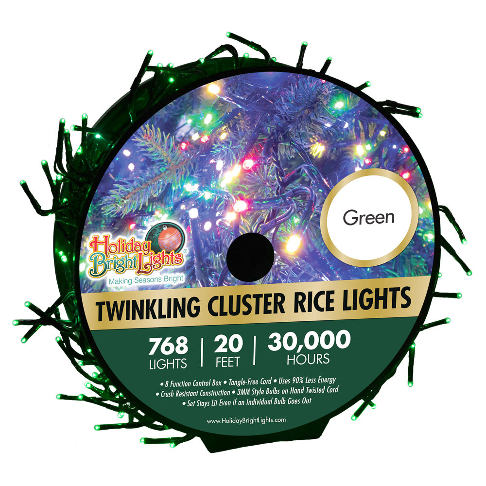 Reel of Green Cluster Rice Christmas Lights