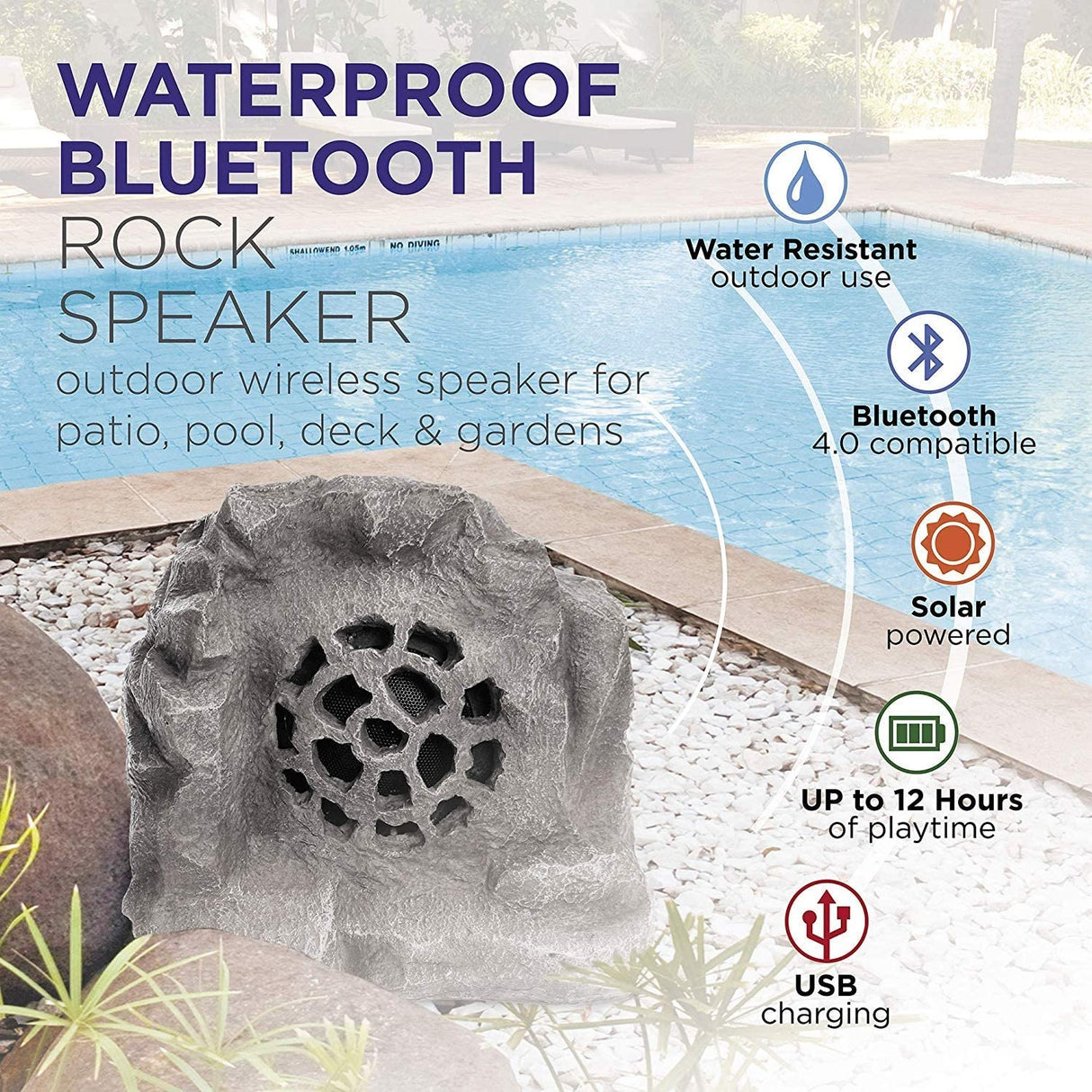Solar Powered Bluetooth Enabled Waterproof Rock Speaker
