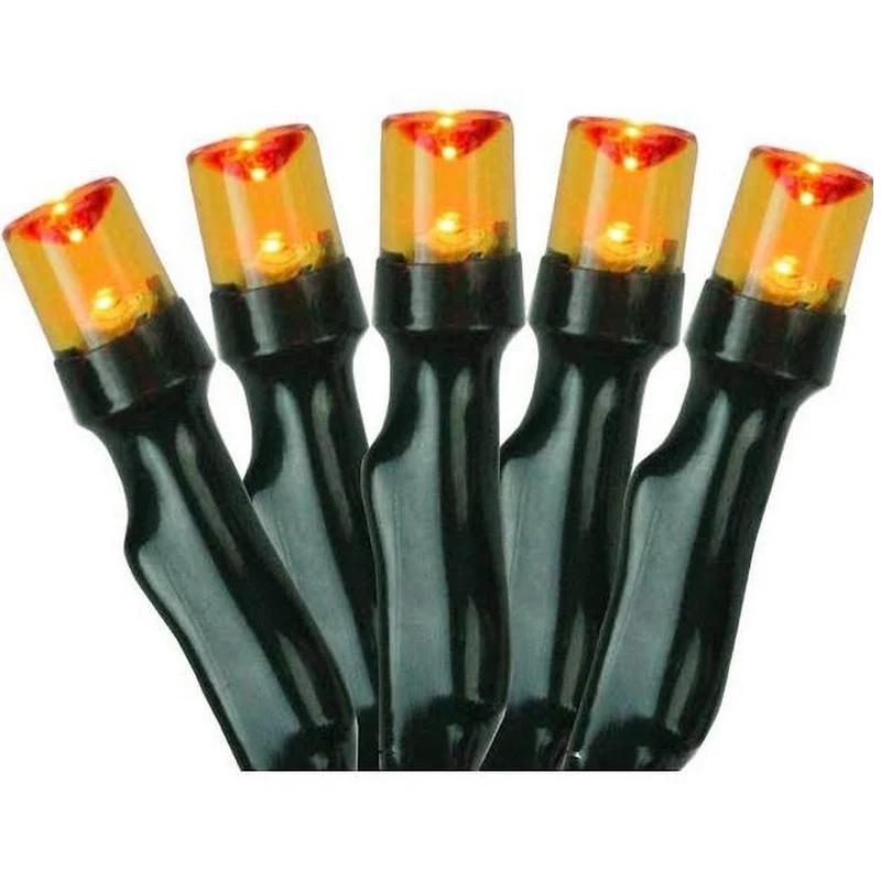Battery operated orange lights on a black wire.
