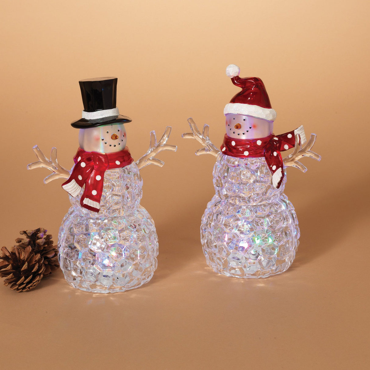 This image shows the two different snowman options available on a tan background.