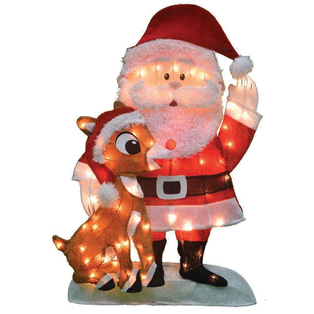 2D Lighted Santa & Rudolph Sculpture