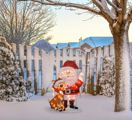 2D Lighted Santa & Rudolph Sculpture