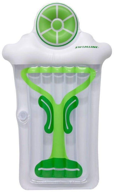Pool float lounger shaped like a martini glass with a lime on top.